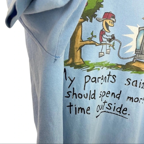 Vintage 90s Hilarious Gamer Tshirt Light Blue Unisex Size Medium Tee T-Shirt - Picture 12 of 12